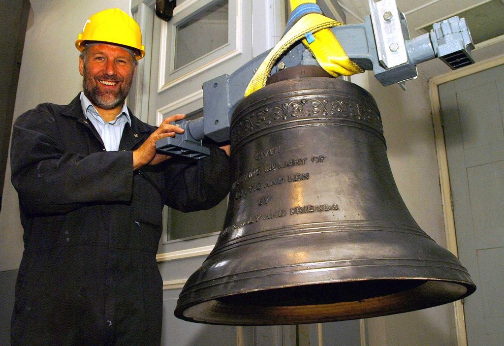 New treble at Hackney about to be hoisted up – 2004